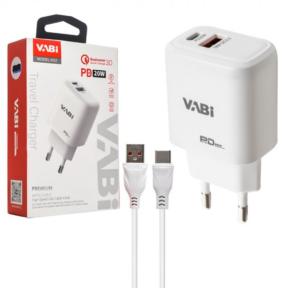 شارژر تایپ سی ۲۰ وات وابی (VABI) مدل H22 با فناوری PD – اورجینال