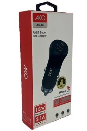 شارژر فندکی فست شارژ آکو مدل AC-C3 به همراه کابل TYPE-C