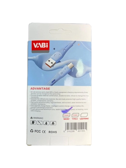 پشت کارتن کابل شارژ میکرو Vabi مدل CA90