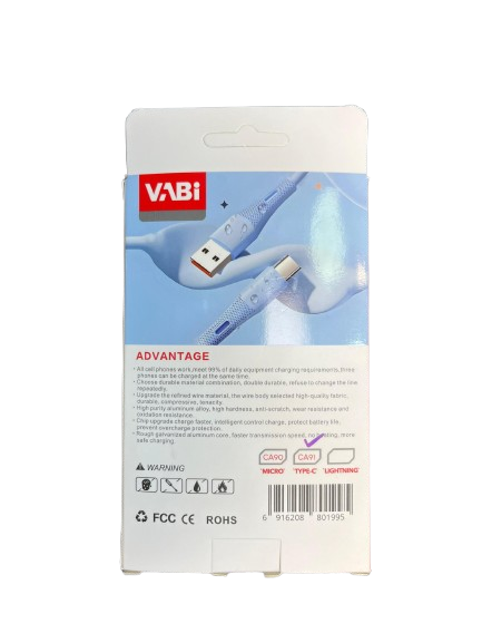 پشت کارتن کابل شارژ تایپ سی Vabi مدل CA91