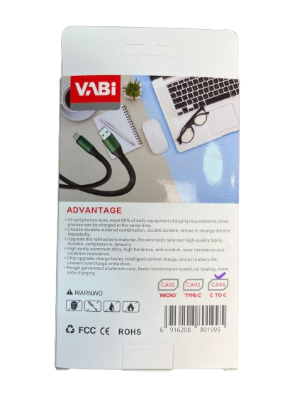 پشت کارتن کابل دوسر تایپ سی Vabi مدل CA94