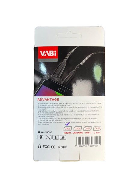 پشت کارتن کابل میکرو برزنتی Vabi مدل CA95