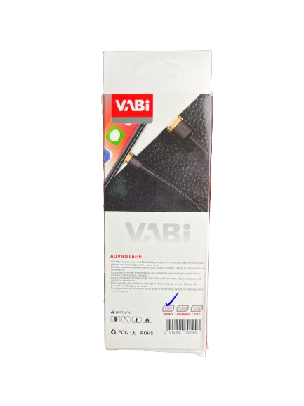پشت کارتن کابل میکرو یو‌اس‌بی برزنتی Vabi مدل CA19
