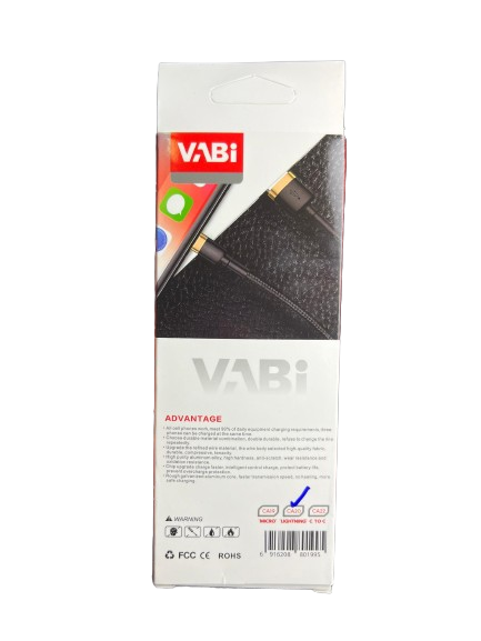پشت کارتن کابل آیفون برزنتی Vabi مدل CA20