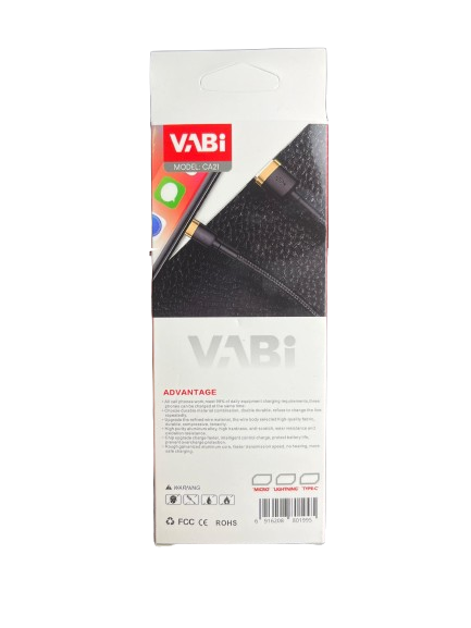 پشت کارتن کابل تایپ سی برزنتی Vabi مدل CA21