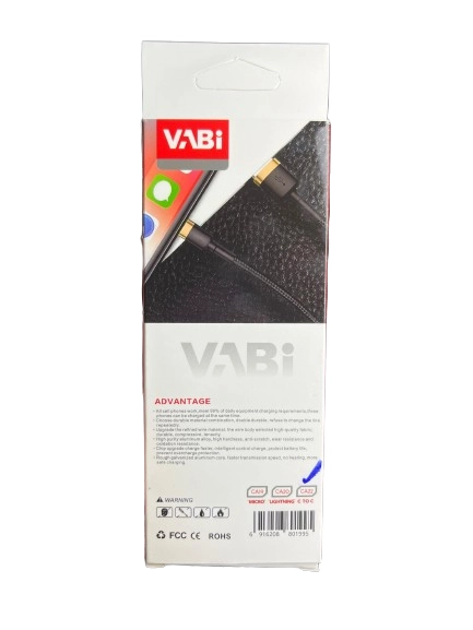 پشت کارتن کابل دو سر تایپ سی برزنتی Vabi مدل CA22