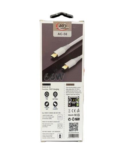 پشت کارتن کابل دو سر تایپ سی AKO مدل AC-56