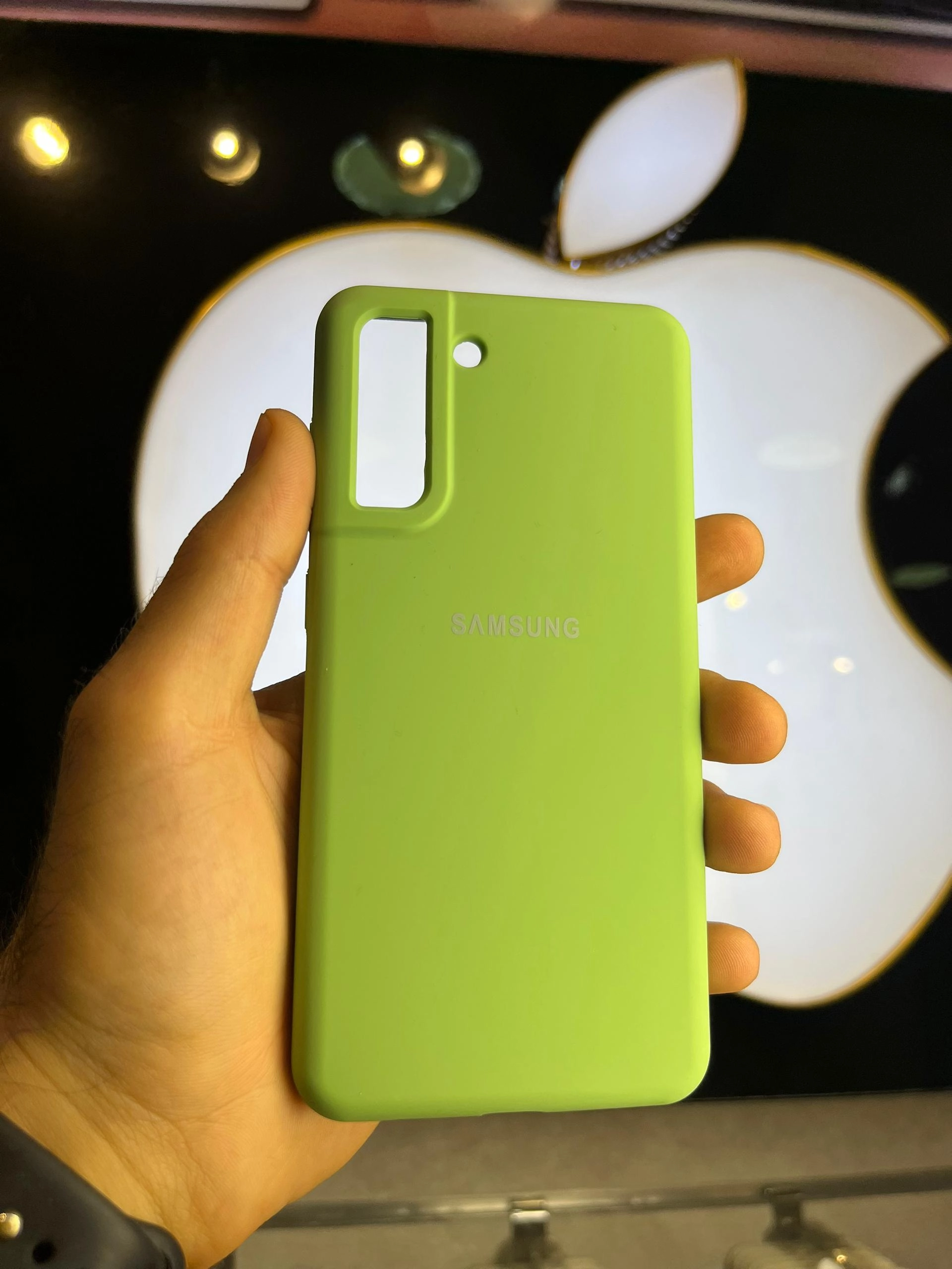 کاور سبز سیلیکونی اورجینال پاک کنی سامسونگ S21 FE با محافظ لنز