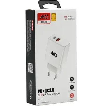 شارژر دیواری فست شارژ آکو AKO AH-14 توان 25 وات کم حجم و قدرتمند