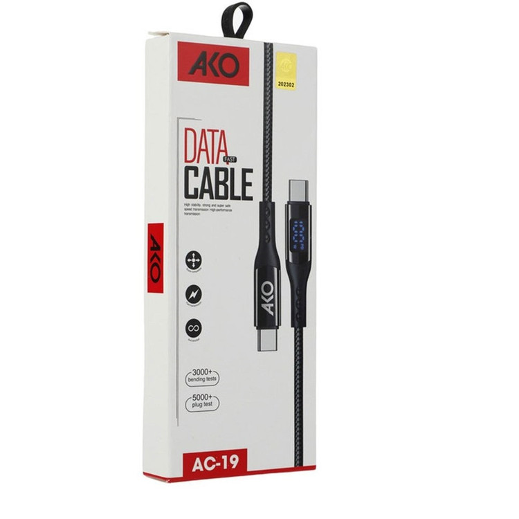 کارتن کابل تایپ سی به تایپ سی آکو AKO AC19 فست شارژ پرقدرت مناسب گوشی و لپتاپ