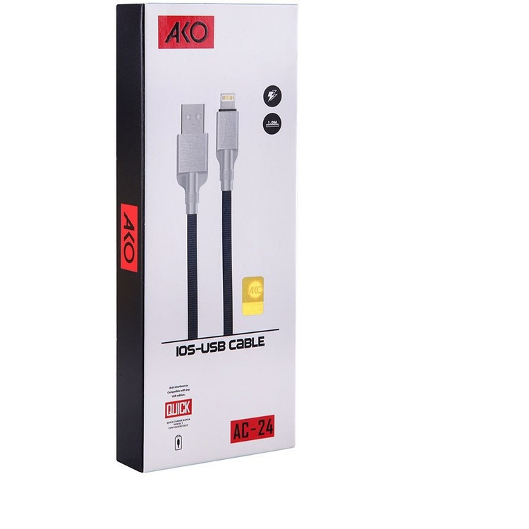 کارتن کابل شارژ آیفون آکو AKO AC-24 لایتنینگ بادوام مناسب استفاده روزمره