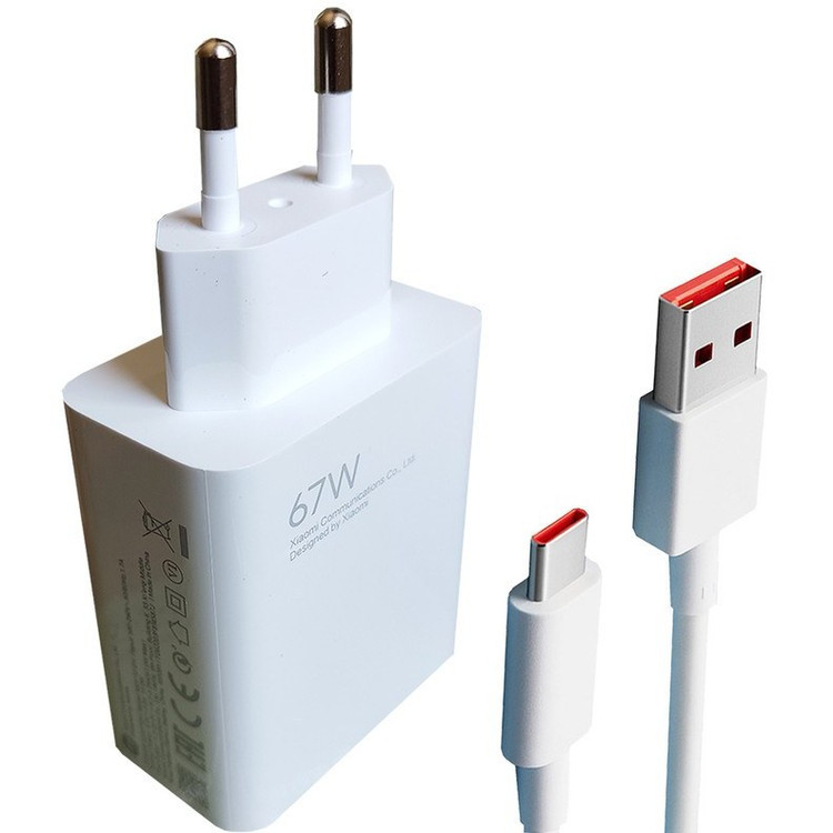 شارژر اصلی شیائومی 67w دو پین همراه کابل فست شارژ اورجینال